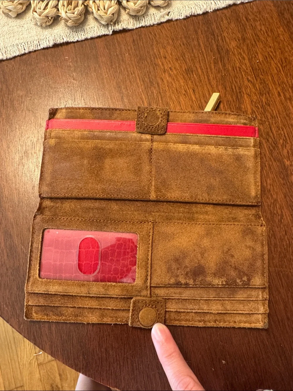 Hammitt Brown Suede Card & Key Holder with Gold Studs